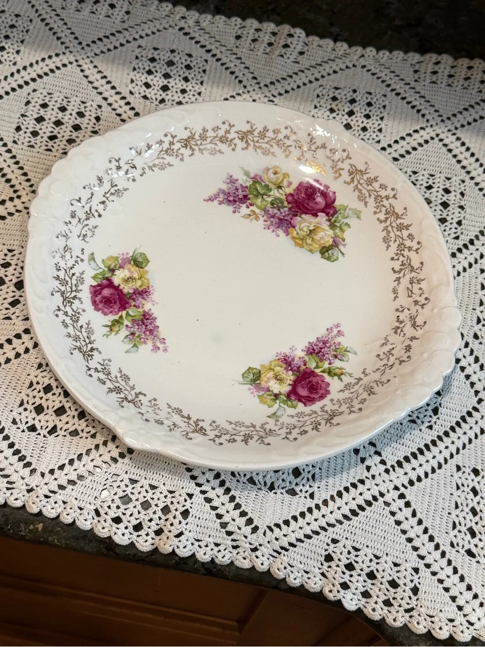Vintage Floral Rose/Lilac Accent Serving Plate